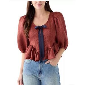 Free People Top Pamela Bow Front Corset Style Brown Casual Size XS